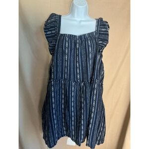 Unknown Dress Women XXL Navy Blue Excellent Linen Blend Tiered Flutter Sleeve